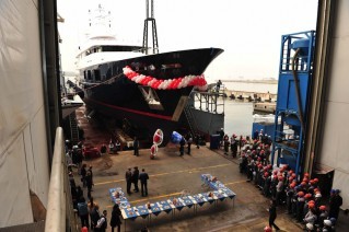 Launch of the Superyacht Berkut (ex Baraka) in April 